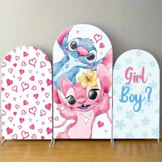 JY01  Stitch Gender Reveal Arch Backdrop Cover Elastic Fabric Pink Blue Boy or Girl Themed Party Decoration for Baby Shower Birthday Wedding