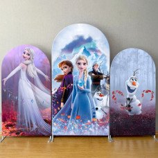 JY02 Frozen 2 Arch Backdrop Cover Elastic Fabric Elsa Anna Olaf Themed Party Decoration for Girls Birthday Winter Wonderland Wedding