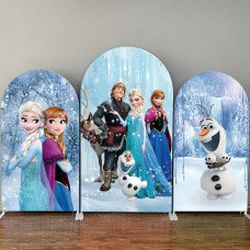 JY02 Frozen Ice Castle Arch Backdrop Cover Elastic Fabric Snow Queen Olaf Themed Party Decoration for Kids Birthday Christmas Wedding