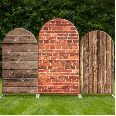 JY04  Rustic Wood Brick Arch Backdrop Cover Elastic Fabric Vintage Farmhouse Themed Party Decoration for Wedding Birthday Baby Shower