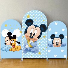 JY06  Baby Mickey Arch Backdrop Cover Elastic Fabric Blue Chevron Gold Star Themed Party Decoration for Boys 1st Birthday Baby Shower