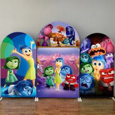 JY07 Inside Out Arch Backdrop Cover Elastic Fabric Emotion Character Themed Party Decoration for Kids Birthday Movie Night