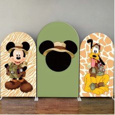 JY08  Safari Mickey Arch Backdrop Cover Elastic Fabric Jungle Animal Print Themed Party Decoration for Kids Birthday Adventure Party