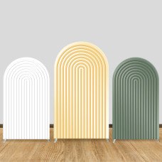 JY11  White Yellow Green Rainbow Arch Backdrop Cover Elastic Fabric Neutral Boho Themed Party Decoration for Wedding Birthday