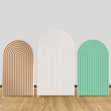 JY11 Beige White Mint Arch Backdrop Cover Elastic Fabric Minimalist Boho Themed Party Decoration for Wedding Baby Shower