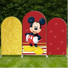 JY15  Gold Glitter Red Mickey Arch Backdrop Cover Elastic Fabric Cartoon Themed Party Decoration for Birthday Wedding