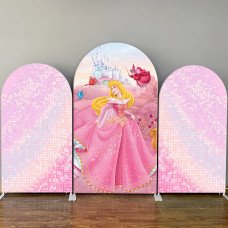 JY17  Sleeping Beauty Aurora Arch Backdrop Cover Elastic Fabric Pink Sequin Castle Themed Party Decoration for Girls Birthday Wedding Baby Shower