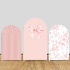 JY19  Pink Bow Vintage Floral Arch Backdrop Cover Elastic Fabric Pastel Boho Themed Party Decoration for Baby Shower Wedding Bridal Shower