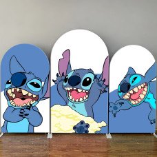 JY23   Playful Stitch Arch Backdrop Cover Elastic Fabric Funny Cartoon Character Themed Party Decoration for Kids Birthday Celebration