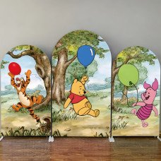 JY26  Classic Winnie the Pooh Arch Backdrop Cover Elastic Fabric Balloon Forest Themed Party Decoration for Kids Birthday Baby Shower