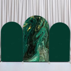 JY28   Emerald Green Gold Marble Arch Backdrop Cover Elastic Fabric Luxury Wedding Party Decoration