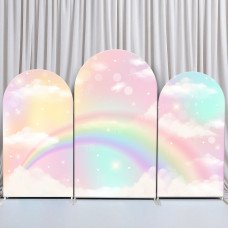 JY31  Pastel Rainbow Cloud Arch Backdrop Cover Elastic Fabric Magical Baby Shower Birthday Decoration