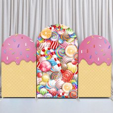 JY33   Candy Ice Cream Arch Backdrop Cover Elastic Fabric Sweet Treats Themed Kids Birthday Decoration