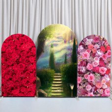 JY33   Red Pink Rose Garden Arch Backdrop Cover Elastic Fabric Romantic Wedding Bridal Shower Decoration