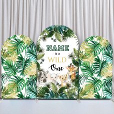 JY43   Safari Jungle Animals Wild One Arch Backdrop Cover Elastic Fabric Tropical 1st Birthday Party Decoration