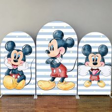 JY45   Watercolor Striped Mickey Arch Backdrop Cover Elastic Fabric Blue Kids Birthday Baby Shower Decoration