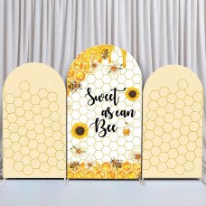 JY49  Honeycomb Sunflower Bee Sweet As Can Bee Arch Backdrop Cover Elastic Fabric Baby Shower Birthday Decoration