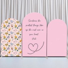 JY50  Pink Winnie the Pooh Quote Arch Backdrop Cover Elastic Fabric Cute Kids Birthday Baby Shower Decoration