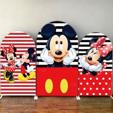 JY53  Mickey Minnie Red White Stripe Arch Backdrop Cover Elastic Fabric Cartoon Kids Birthday Party Decoration