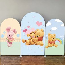 JY56  Cute Winnie The Pooh Blue Arch Backdrop Elastic Fabric Kids Birthday Baby Shower Party Photo Booth Background Decor