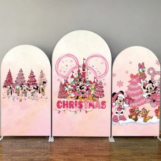 JY57  Pink Christmas Mickey Arch Backdrop Cover Elastic Fabric Castle Snowflake Themed Party Decoration for Holiday Celebration
