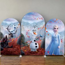 JY58   Frozen Autumn Forest Arch Backdrop Cover Elastic Fabric Elsa Olaf Sven Themed Party Decoration for Kids Birthday Winter Party