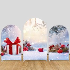 JY62  Winter Christmas Gift Arch Backdrop Cover Elastic Fabric Snow Pine Themed Holiday Party Decoration