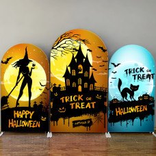 JY68  Halloween Witch Castle Arch Backdrop Cover Elastic Fabric Trick or Treat Themed Spooky Party Decoration