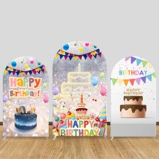 JY70   Colorful Cake Happy Birthday Arch Backdrop Cover Elastic Fabric Glitter Bunting Themed Birthday Party Decoration