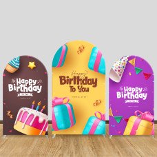 JY70  Gift Box Happy Birthday Arch Backdrop Cover Elastic Fabric Confetti Themed Kids Birthday Party Decoration