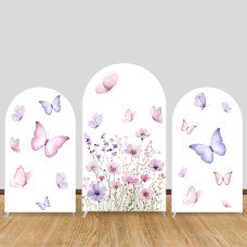 JY75  Pink Purple Butterfly Floral Arch Backdrop Cover Elastic Fabric Boho Baby Shower Wedding Decoration