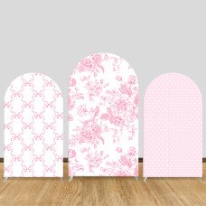 JY76  Pink Bow Floral Polka Dot Arch Backdrop Cover Elastic Fabric Cute Girls Baby Shower Decoration