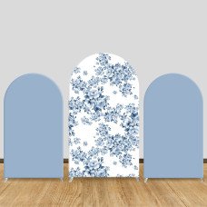 JY77  Blue White Rose Floral Arch Backdrop Cover Elastic Fabric Elegant Wedding Bridal Shower Decoration