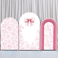 JY78  Pink Floral Bow Arch Backdrop Cover Elastic Fabric Romantic Wedding Baby Shower Decoration