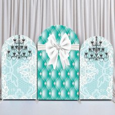 JY81  Tiffany Blue Lace Bow Arch Backdrop Cover Elastic Fabric Luxury Wedding Bridal Shower Decoration
