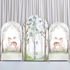 JY82  Woodland Deer Watercolor Arch Backdrop Cover Elastic Fabric Boho Baby Shower Kids Birthday Decoration