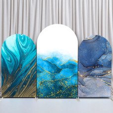 JY84  Blue Gold Mountain Marble Arch Backdrop Cover Elastic Fabric Elegant Wedding Event Decoration