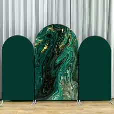 JY84  Emerald Green Gold Marble Arch Backdrop Cover Elastic Fabric Rustic Wedding Party Decoration