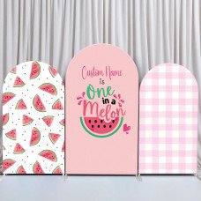 JY85  Watermelon One in a Melon Arch Backdrop Cover Elastic Fabric Pink Gingham 1st Birthday Decoration