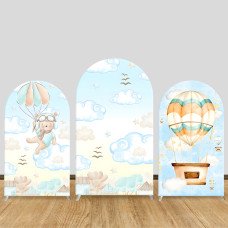 JY87 Hot Air Balloon Teddy Bear Arch Backdrop Cover Elastic Fabric Pastel Baby Shower Decoration