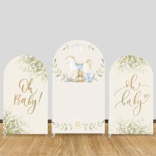 JY88 Rocking Horse Toy Oh Baby Arch Backdrop Cover Elastic Fabric Boho Baby Shower Decoration
