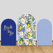 JY90 Lemon Floral Tile Bride To Be Arch Backdrop Cover Elastic Fabric Bridal Shower Bachelorette Party Decoration