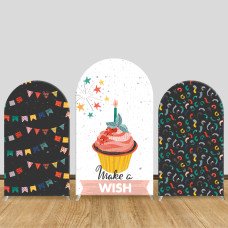 JY92 Cupcake Make a Wish Arch Backdrop Cover Elastic Fabric Bunting Themed Kids Birthday Party Decoration