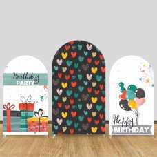 JY92 Heart Gift Happy Birthday Arch Backdrop Cover Elastic Fabric Balloon Themed Kids Birthday Party Decoration