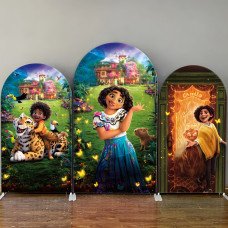 JY93 Encanto Casita Arch Backdrop Cover Elastic Fabric Tropical Jungle Kids Birthday Party Decoration