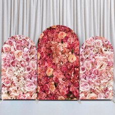 JY94 Pink Rose Floral Wall Arch Backdrop Cover Elastic Fabric Romantic Wedding Bridal Shower Decoration