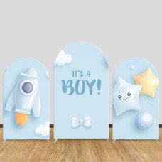 JY95 Rocket It's a Boy Arch Backdrop Cover Elastic Fabric Space Themed Baby Shower Gender Reveal Decoration