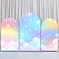 JY96 Pastel Rainbow Cloud Starry Sky Arch Backdrop Cover Elastic Fabric Magical Kids Birthday Baby Shower Decoration