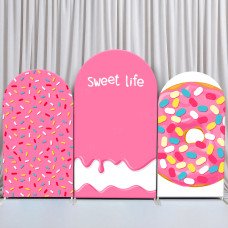 JY97 Sprinkle Donut Sweet Life Arch Backdrop Cover Elastic Fabric Pink Dripping Themed Kids Birthday Party Decoration