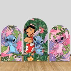 JY1002 Lilo & Stitch Tropical Leaves Arch Backdrop Cover, Elastic Fabric Arch for Kids Birthday, Aloha Party Decoration